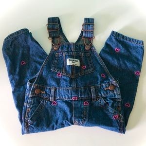 12 Month Denim Osh Kosh Overalls - Pink Hearts